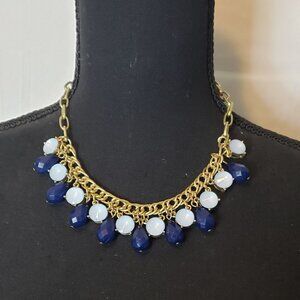 Talbots 2 Tone Blue Beaded Gold tone Bib Necklace